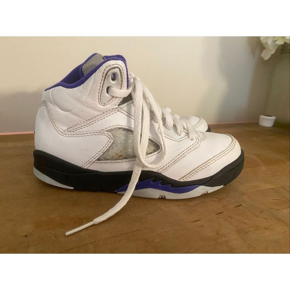 Jordan Nike 12C  Boy's Air 5 Retro White/Dark Concord/Black sneakers shoes